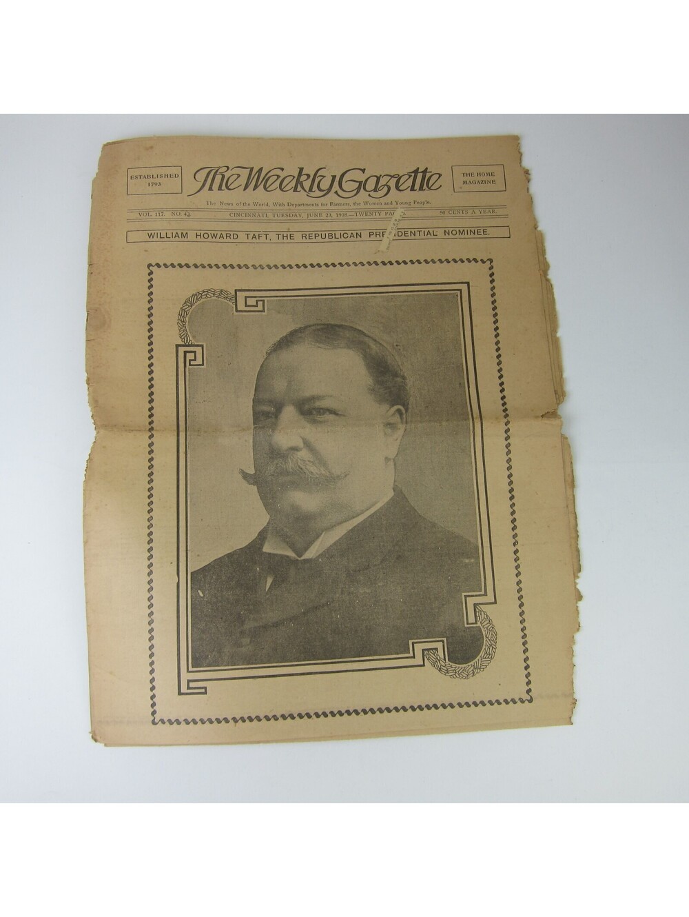 WILLIAM HOWARD TAFT Presidential Election 1908 Newspaper Portrait Cover Antique